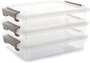 Citylife 3 PCS Plastic Storage Bins with Latching Lids Portable Project Case Clear File Box Stackable Storage Containers for Organizing A4 Paper, Photo, Document, Scrapbook