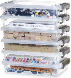Citylife 6 PCS Clear Plastic Container Clip Box with Latching Lids, Stackable Document Paper Protectors Organizer Container for Office, Home, and School Supplies