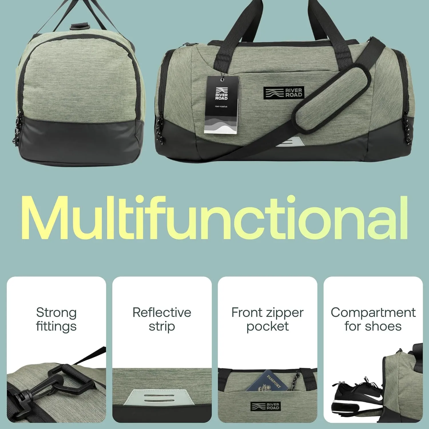 CityRoll 40L Medium Gym Duffle Bag - Workout Duffel Bag for Travel Men and Women with Shoe Compartment - Perfect Carry On (Dark Green)