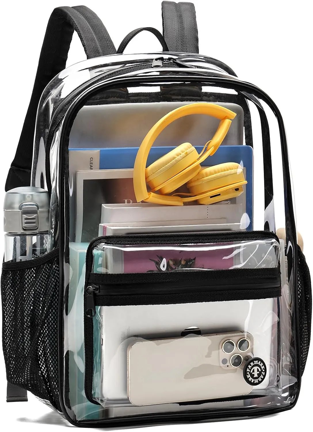 Clear Backpack Durable PVC Clear Backpack, Heavy Duty Transparent School Bag with Reinforced Straps and Large Capacity for College Workplace Safety - Black
