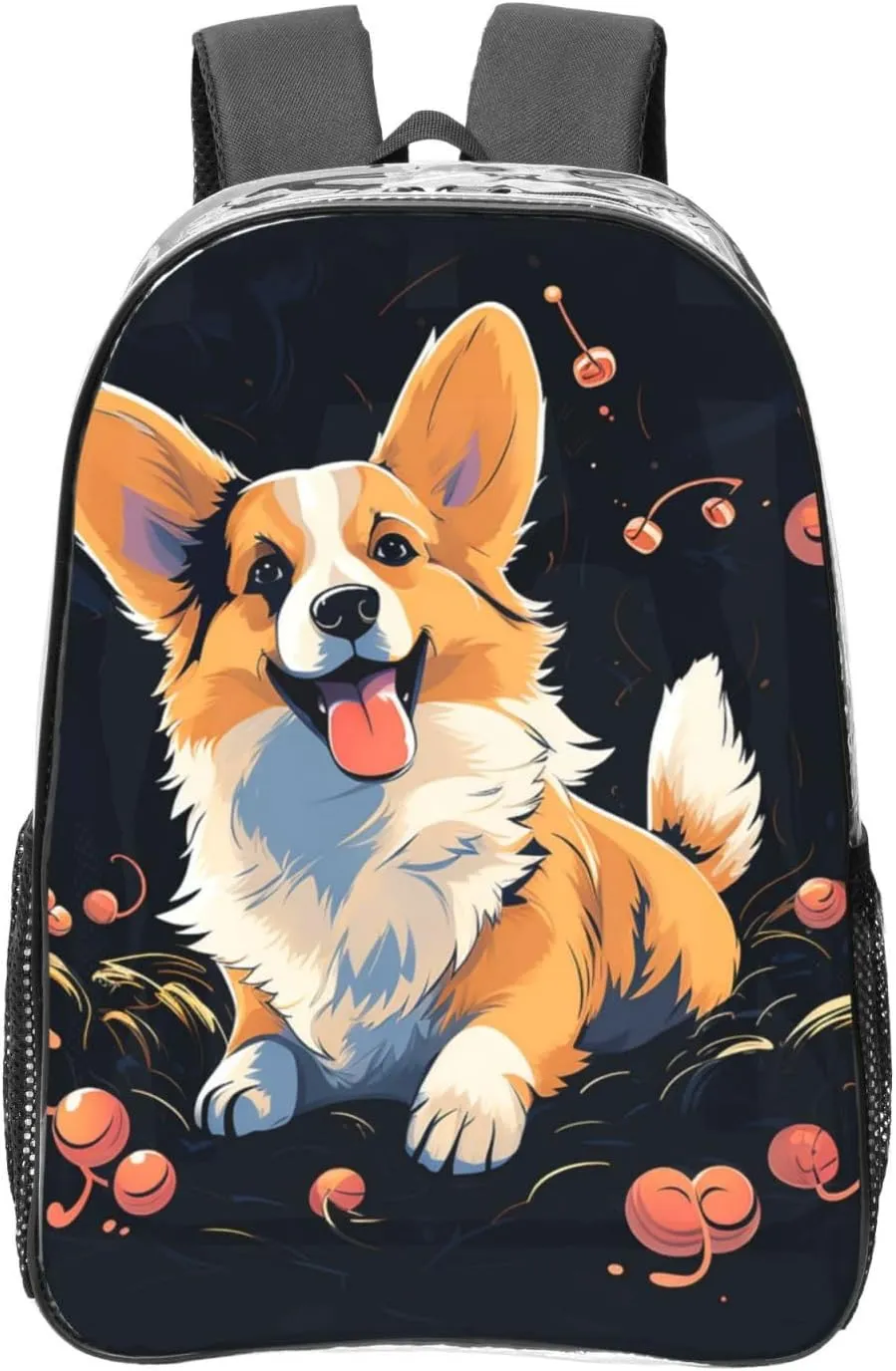Clear Backpack Heavy Duty PVC Transparent Bookbag Corgi dog on dark background Backpack Daypack Laptop Backpack
