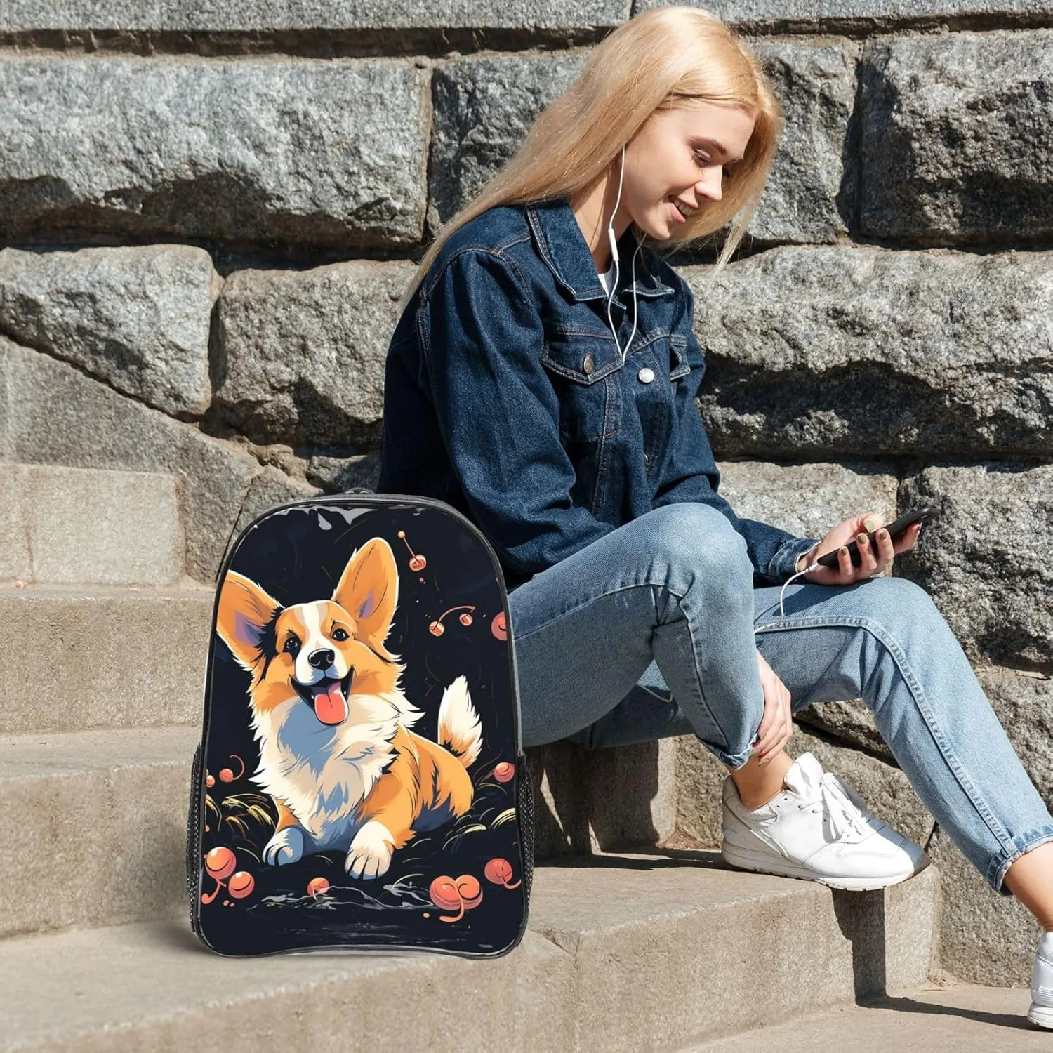 Clear Backpack Heavy Duty PVC Transparent Bookbag Corgi dog on dark background Backpack Daypack Laptop Backpack