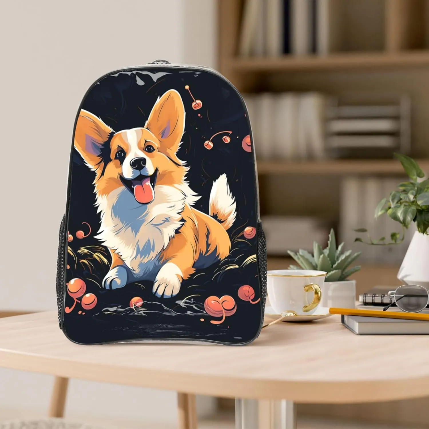 Clear Backpack Heavy Duty PVC Transparent Bookbag Corgi dog on dark background Backpack Daypack Laptop Backpack