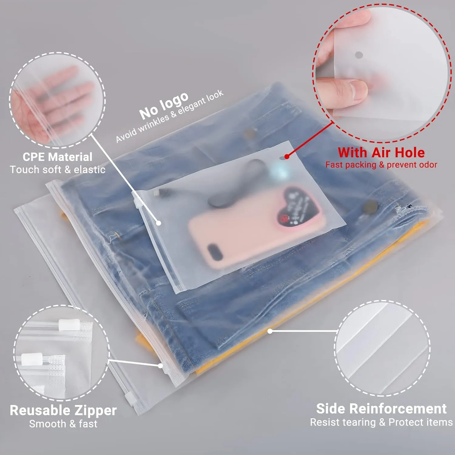 Clothes Packaging Bags for Shipping, 50 Count 10x13 inch Frosted Zipper Plastic Bags for Clothing, Thick Plastic Apparel Bag for Packaging T-Shirt, Shirt, Document, 3 Mil, Storage Bag
