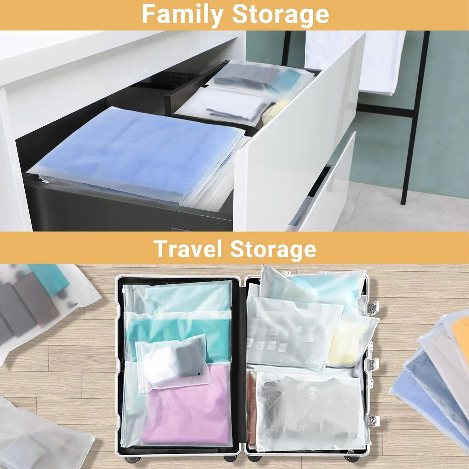 Clothes Packaging Bags for Shipping, 50 Count 10x13 inch Frosted Zipper Plastic Bags for Clothing, Thick Plastic Apparel Bag for Packaging T-Shirt, Shirt, Document, 3 Mil, Storage Bag