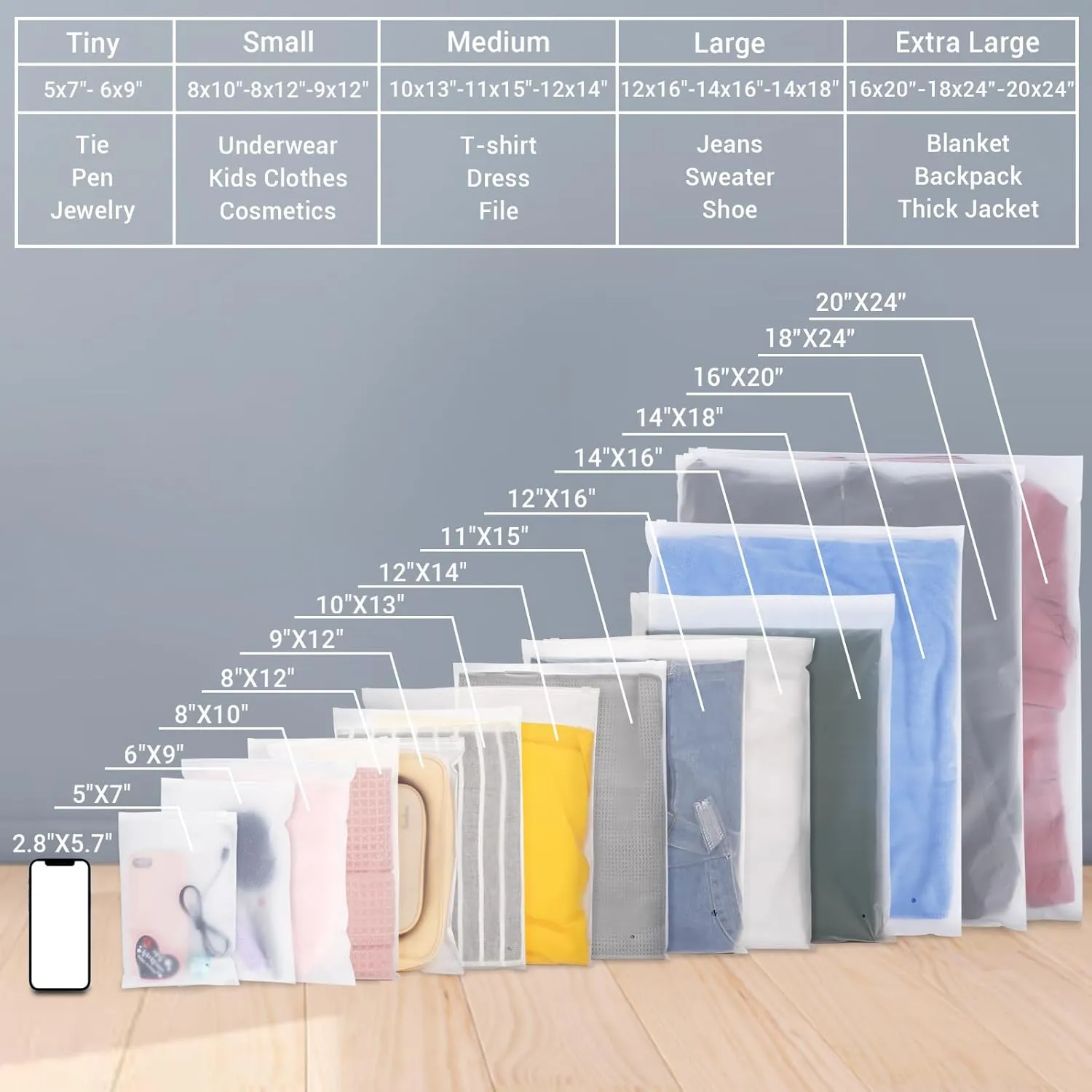 Clothes Packaging Bags for Shipping, 50 Count 10x13 inch Frosted Zipper Plastic Bags for Clothing, Thick Plastic Apparel Bag for Packaging T-Shirt, Shirt, Document, 3 Mil, Storage Bag
