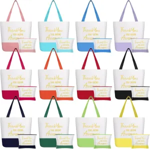 Clysee 24 Pcs Thank You Gifts for Women - Inspirational Teacher & Nurse Appreciation Canvas Makeup Bags
