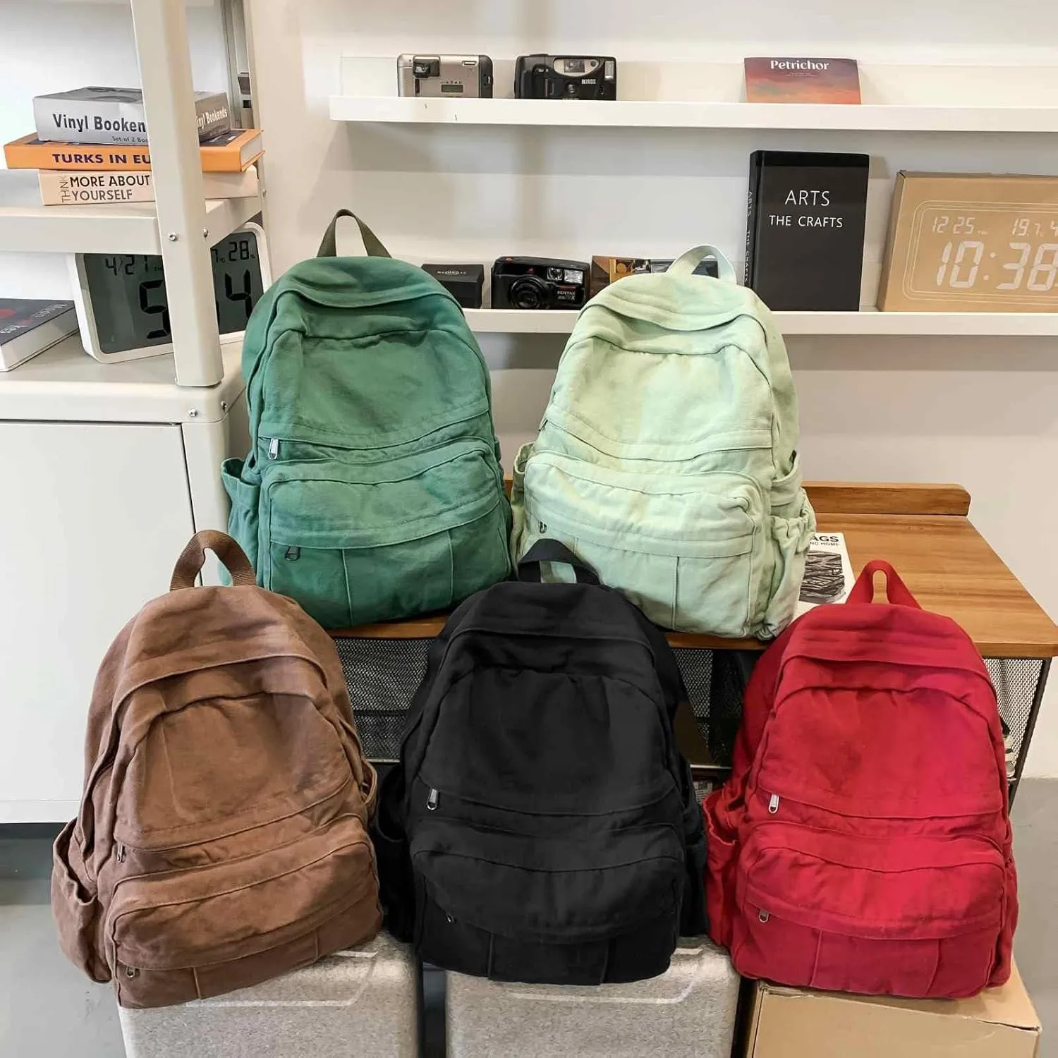 Coffee Brown Canvas Backpack for Women & Men Retro Aesthetic Rucksack Basic Backpack for High School/College Students Travel Laptop Bag