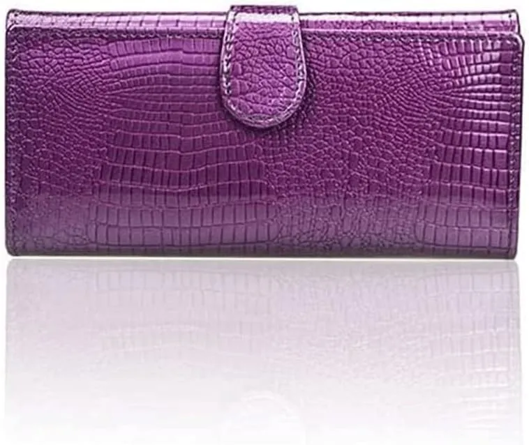 Coin Purse Pu Leather Women's Wallet Retro Crocodile Tri-fold Purse Clutch Ladies Long Zipper Large Capacity Coin Pocket High Capacity (One Color)