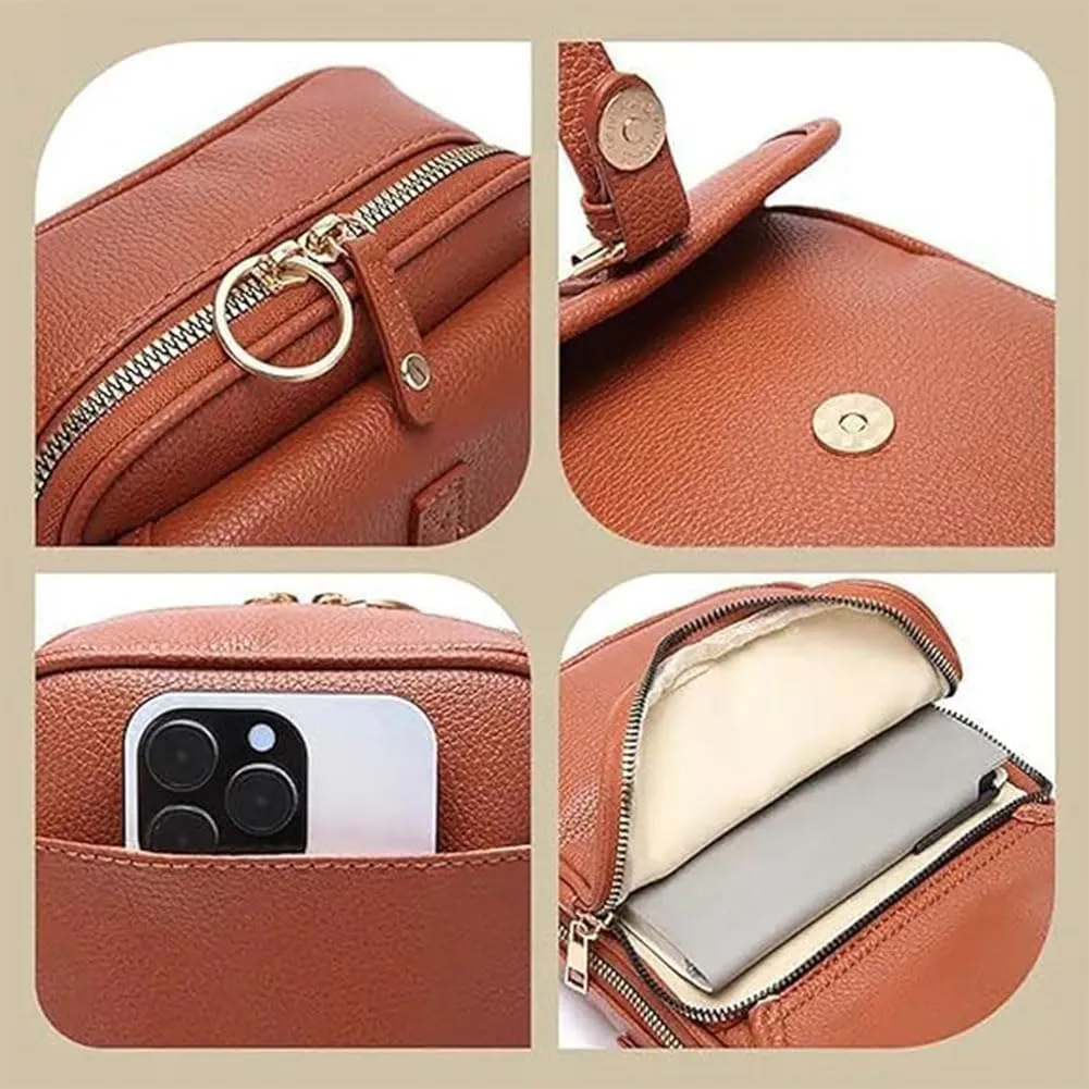 Collaboraten1 Crossbody Bag, Urvashi Crossbody Leather Bag, Retro Double-Layer Large Capacity Mini Anti Theft Bags