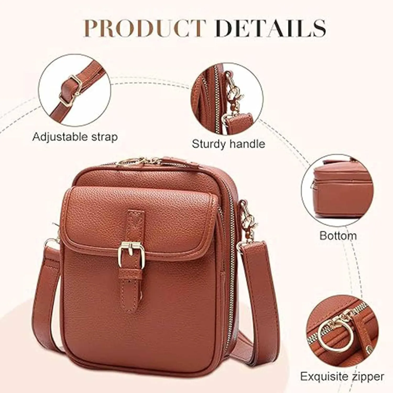 Collaboraten1 Crossbody Leather Bag, Purse Vintage Mini Messenger Bag, Vintage Large Capacity Messenger Bag