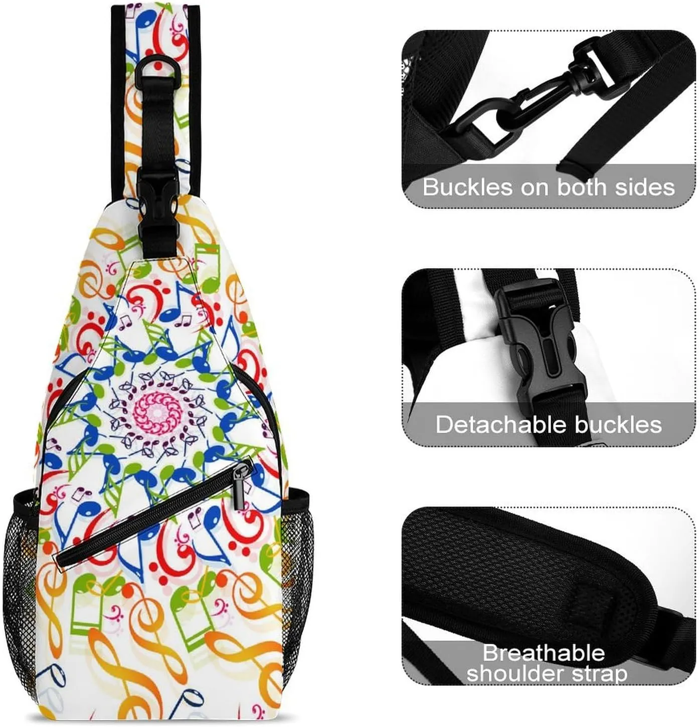 Colorful-musical-notes-background Crossbody Sling Bag for Women Men Travel Chest Bag, Cycling Shoulder Backpack