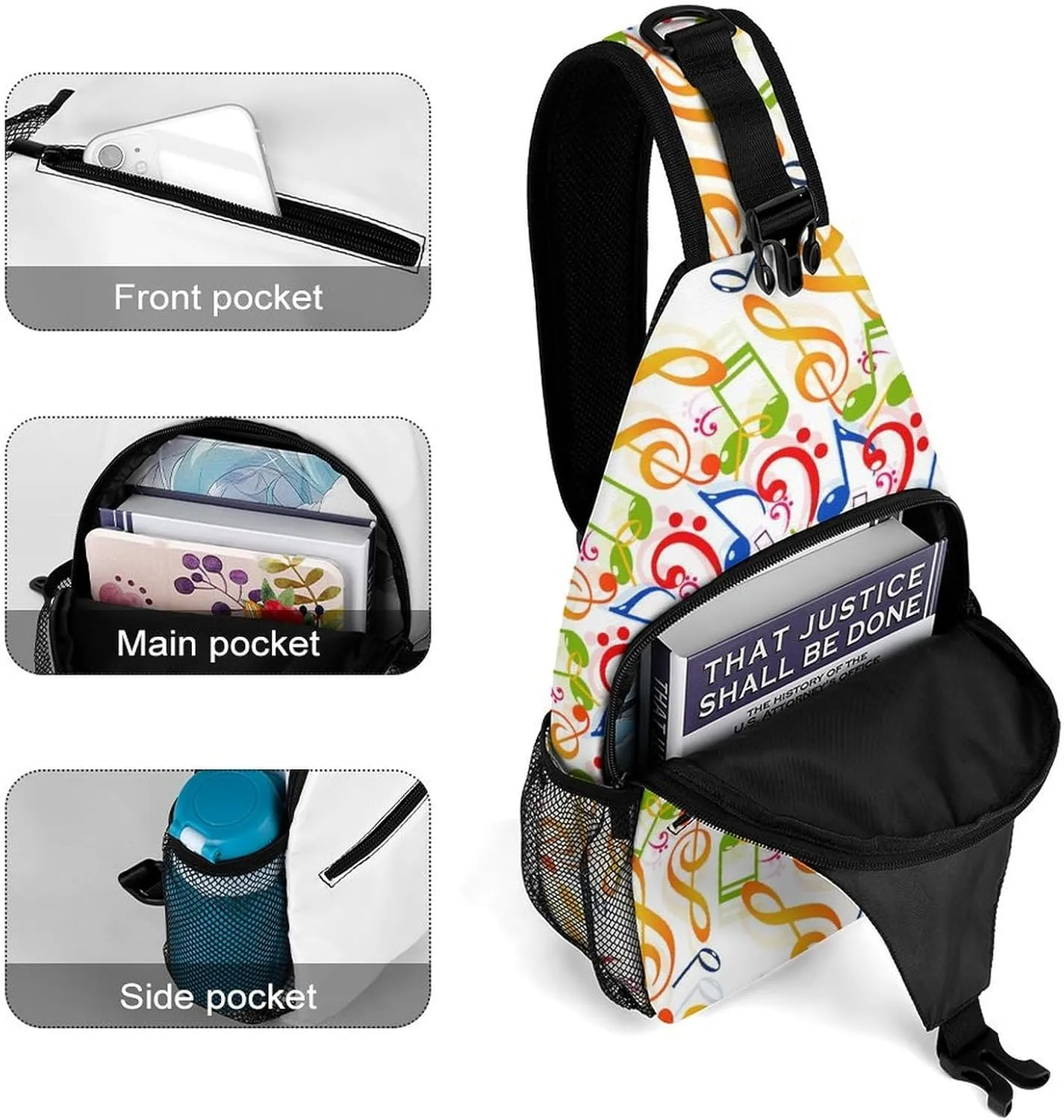 Colorful-musical-notes-background Crossbody Sling Bag for Women Men Travel Chest Bag, Cycling Shoulder Backpack