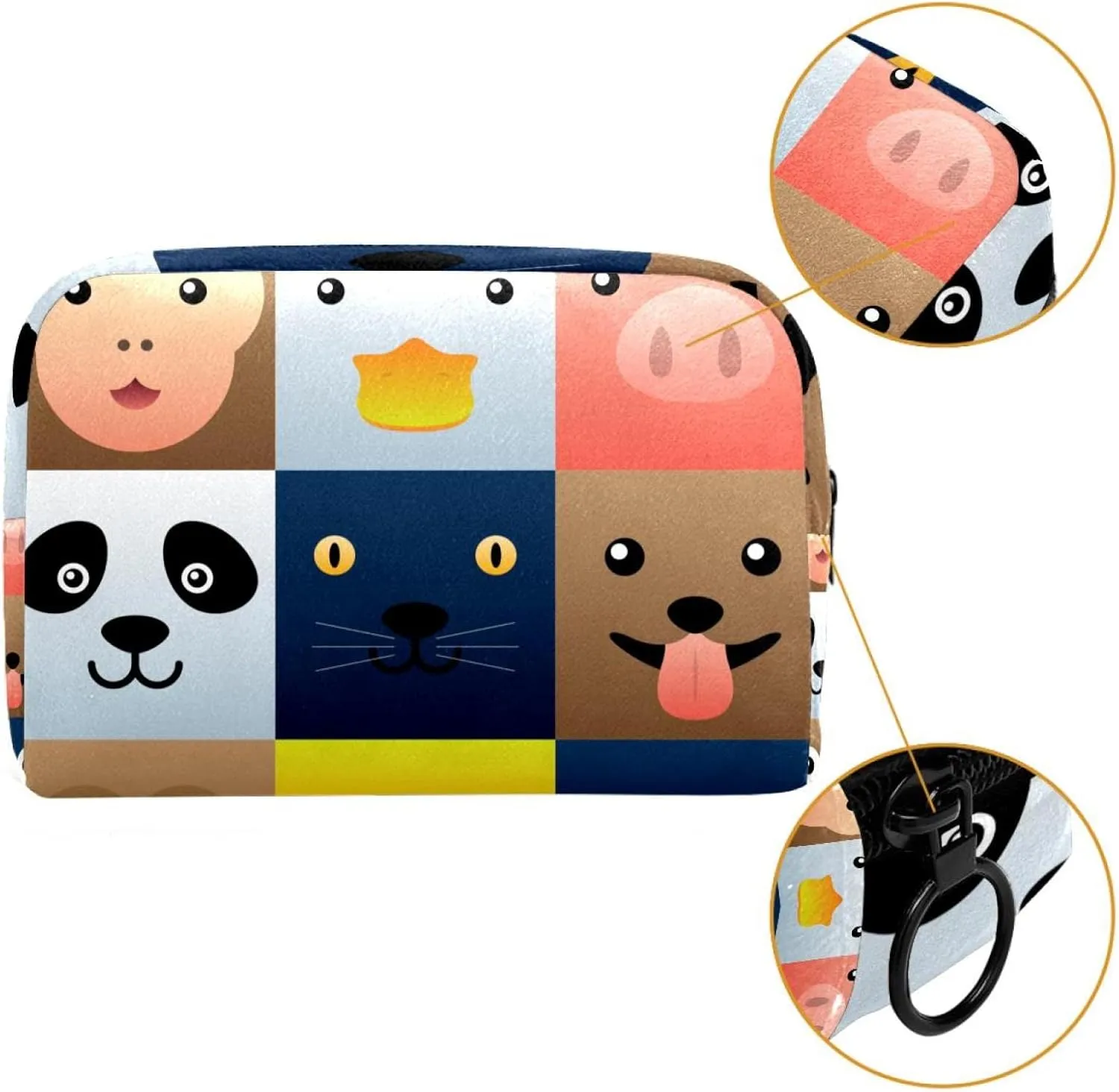 Colorful Simple Animal Faces Element Set Cosmetic Makeup Bags, Small Travel Zipper Pouch Portable Toiletry Bag Makeup Organizer for Women Teen Girls
