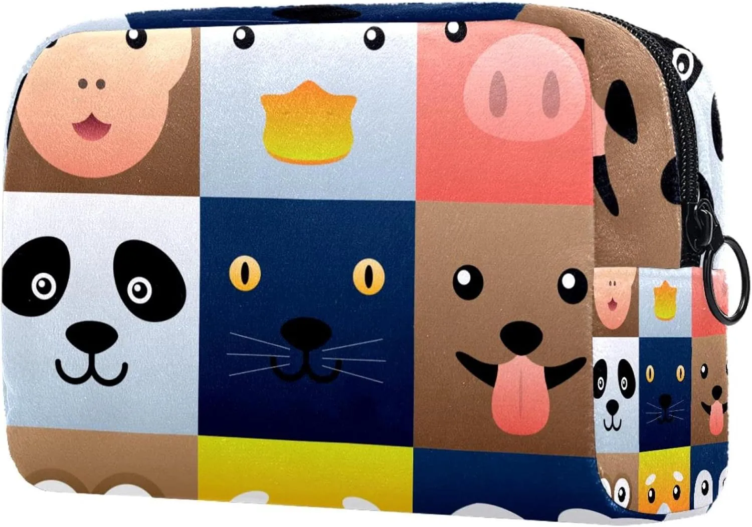 Colorful Simple Animal Faces Element Set Cosmetic Makeup Bags, Small Travel Zipper Pouch Portable Toiletry Bag Makeup Organizer for Women Teen Girls