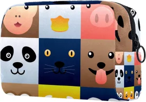 Colorful Simple Animal Faces Element Set Cosmetic Makeup Bags, Small Travel Zipper Pouch Portable Toiletry Bag Makeup Organizer for Women Teen Girls