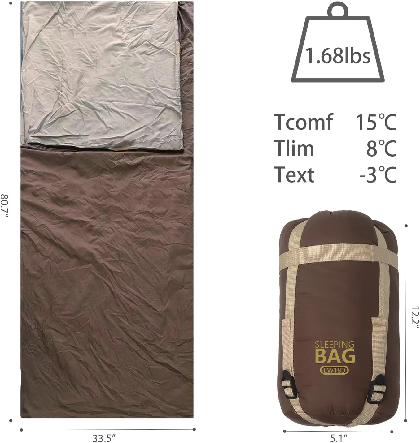 Compact Ultra Lightweight Sleeping Bag Envelope Backpacking Bag with Compression Sack for Adults Warm Weather Camping, Traveling, Hiking