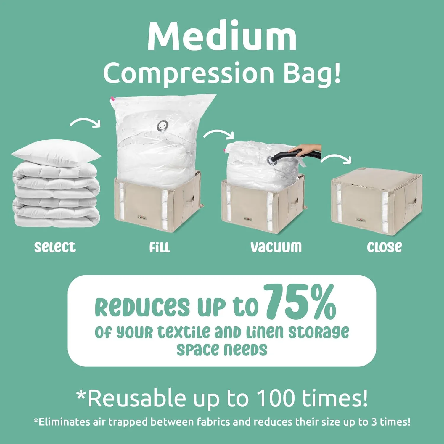 Compactor Space Saver Vacuum Storage Bags for Clothes   Beige Semi-Rigid Box, Durable & Practical, Size M