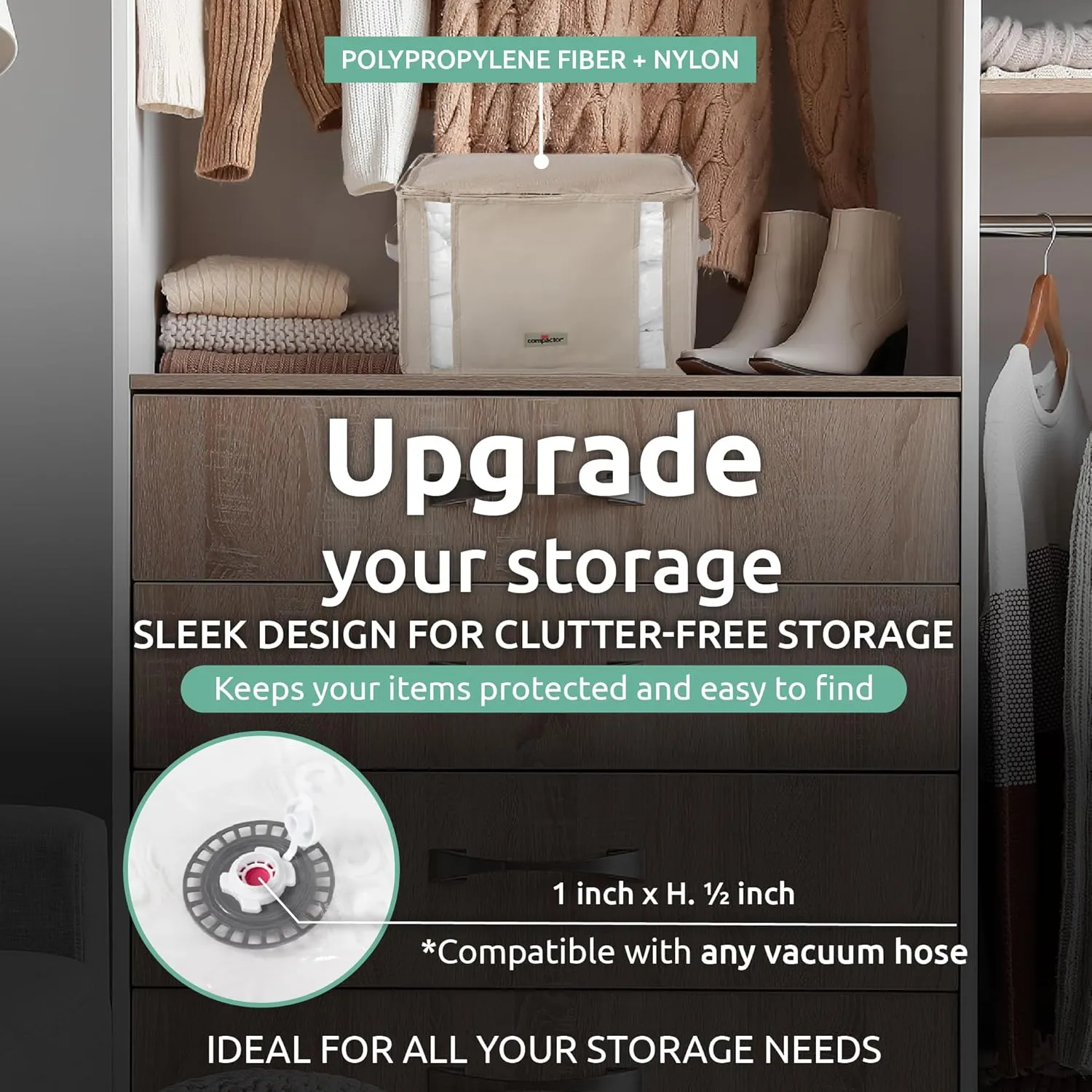 Compactor Space Saver Vacuum Storage Bags for Clothes   Beige Semi-Rigid Box, Durable & Practical, Size M