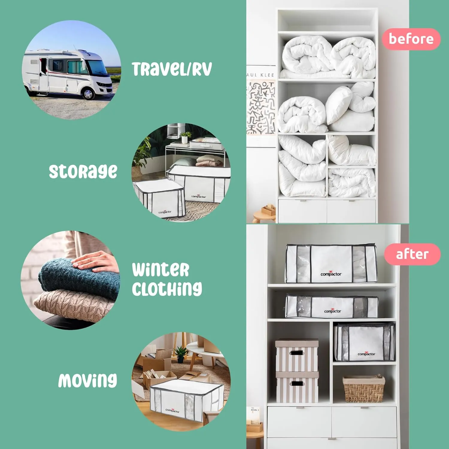 Compactor Space Saver Vacuum Storage Bags for Clothes   Beige Semi-Rigid Box, Durable & Practical, Size M