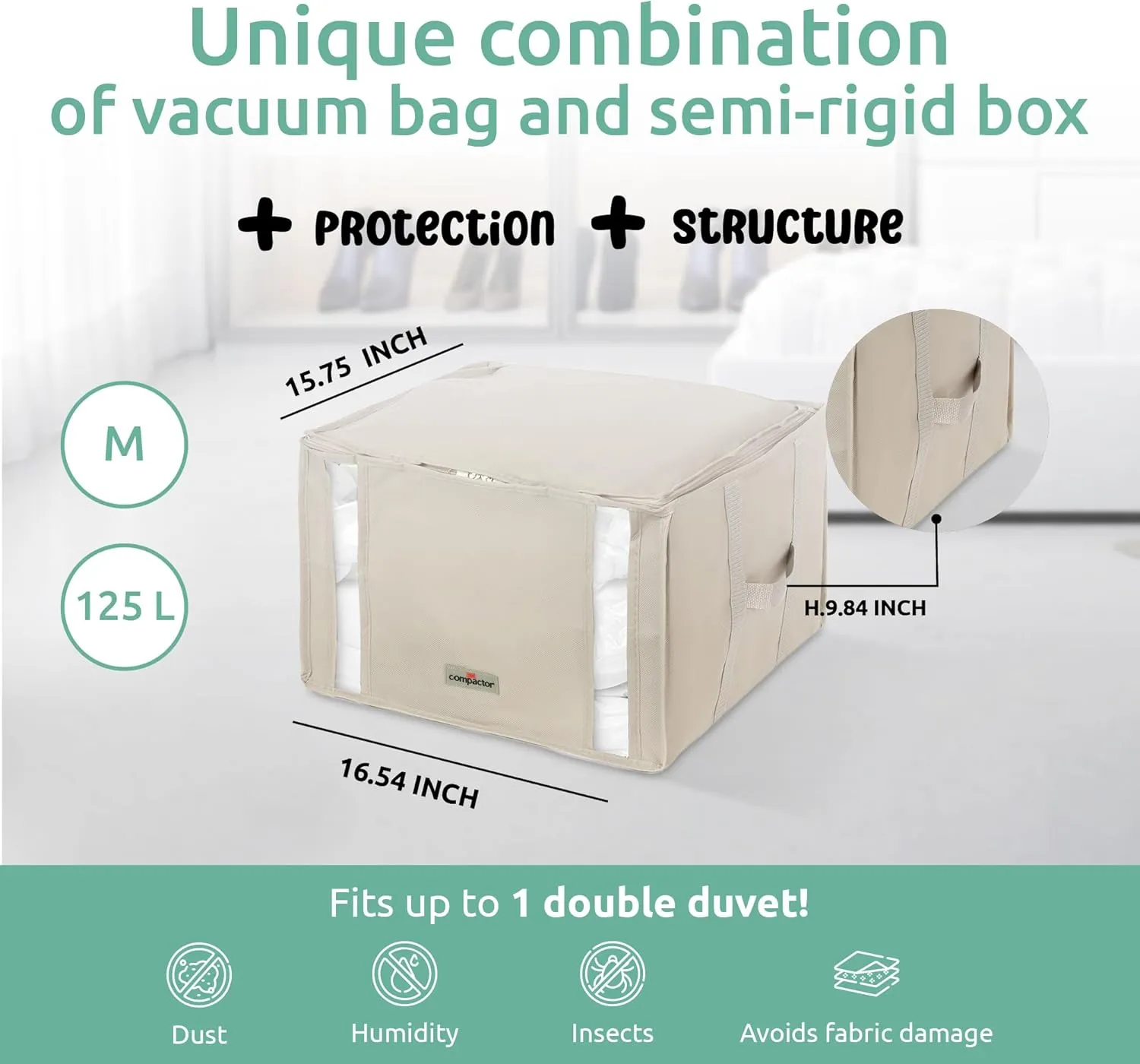 Compactor Space Saver Vacuum Storage Bags for Clothes   Beige Semi-Rigid Box, Durable & Practical, Size M