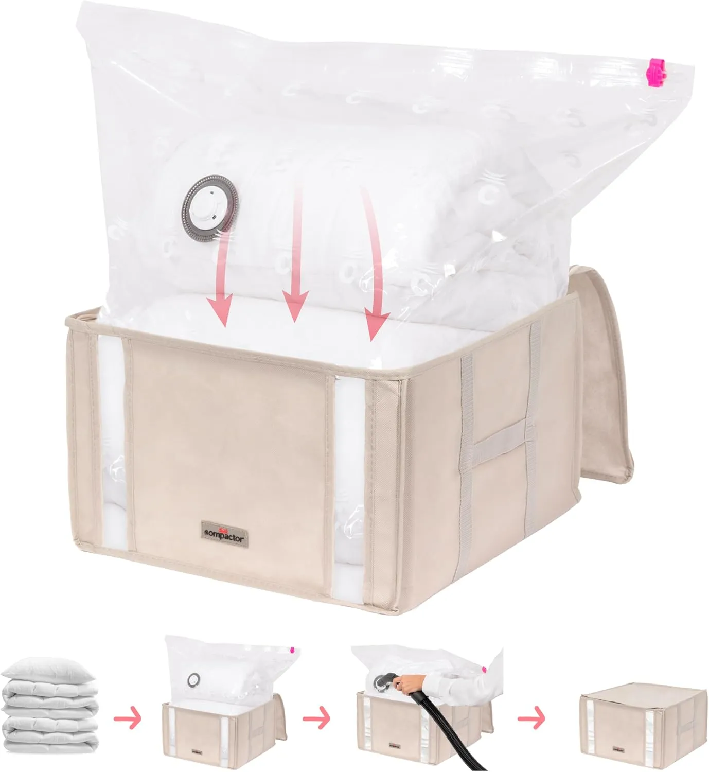 Compactor Space Saver Vacuum Storage Bags for Clothes   Beige Semi-Rigid Box, Durable & Practical, Size M