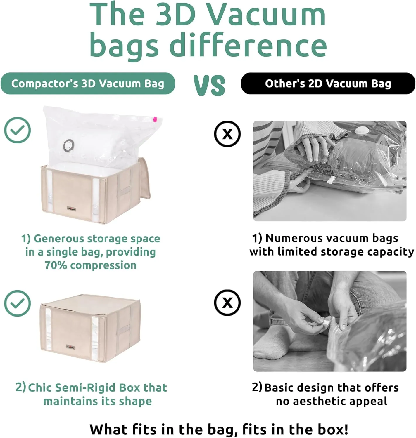Compactor Space Saver Vacuum Storage Bags for Clothes   Beige Semi-Rigid Box, Durable & Practical, Size M