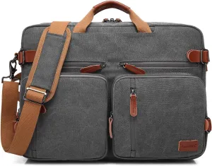 Convertible Backpack Messenger Shoulder Bag Laptop Case Business Briefcase Multi-Functional Travel Handbag Fits 17.3 Inch Laptop for Men/Women (Canvas Dark Grey)