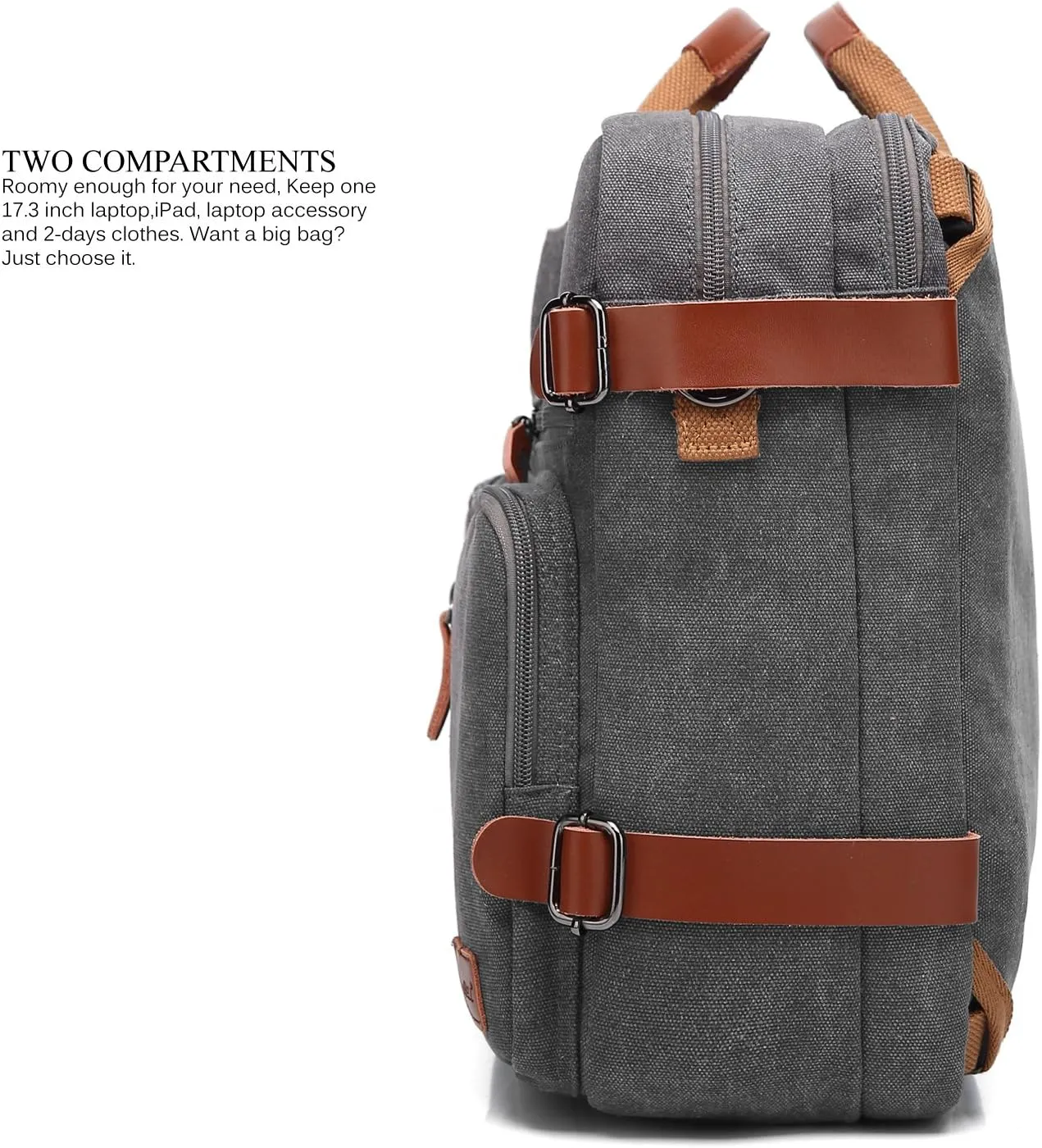 Convertible Backpack Messenger Shoulder Bag Laptop Case Business Briefcase Multi-Functional Travel Handbag Fits 17.3 Inch Laptop for Men/Women (Canvas Dark Grey)