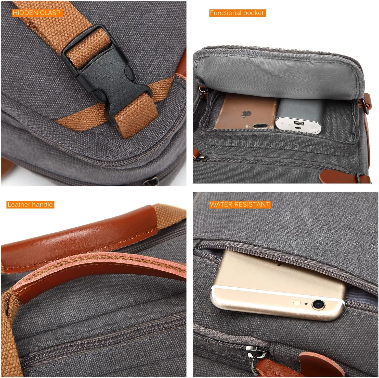 Convertible Backpack Messenger Shoulder Bag Laptop Case Business Briefcase Multi-Functional Travel Handbag Fits 17.3 Inch Laptop for Men/Women (Canvas Dark Grey)