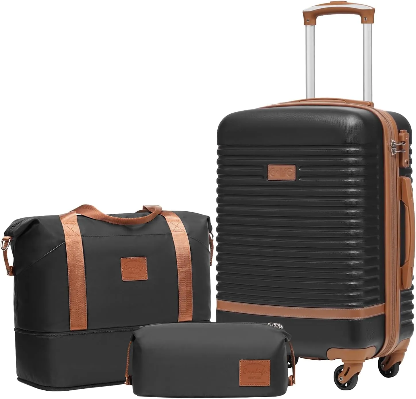 Coolife Suitcase Set 3 Piece Luggage Set Carry On Travel Luggage TSA Lock Spinner Wheels Hardshell Lightweight Luggage Set(Black, 3 piece set (DB/TB/20))