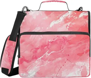 Coral Pink Marble Watercolor Zipper Binder with Shoulder Strap Trapper Keeper 3 Ring Binder Organizer Large Capacity Multiple Compartments for School Office