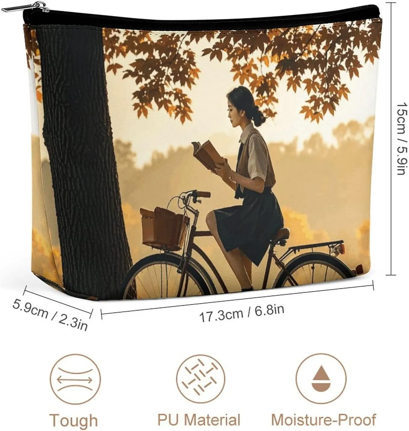 Cosmetic Bag Makeup Bags for Women Portable Makeup Bag Silhouette of A Women on A Bicycle in The Fall Makeup Case Travel Toiletry Bag for Travel Accessories