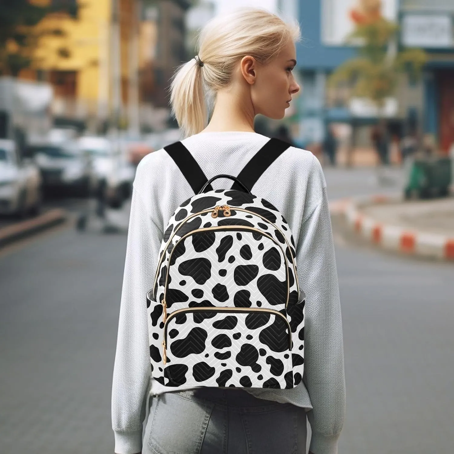 Cow Print Mini Backpack Fashion Backpack Purse for Women,Handbag Shoulder Bag Casual Daypack, Ladies Gift for College Work （M）