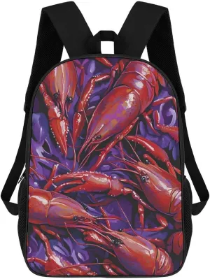 Crayfish Red And Purple Unisex Backpack 17" Casual Daypacks Simple Shoulders Bag for Camping Hiking Travel Gear