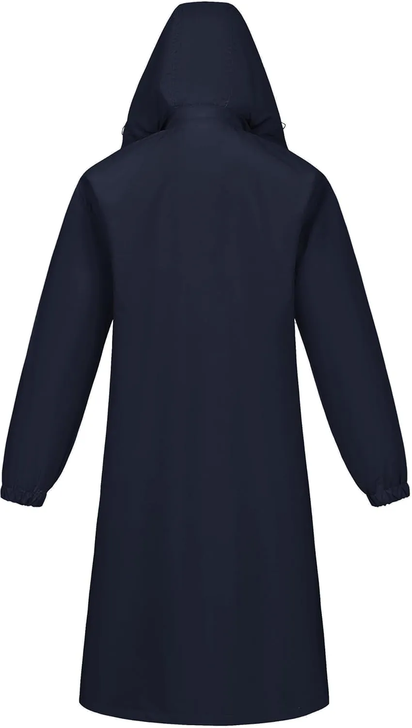 CREATMO US Women's Long Waterproof Rain Coats Lightweight Rain Jacket Packable Windbreaker with Removable Hood