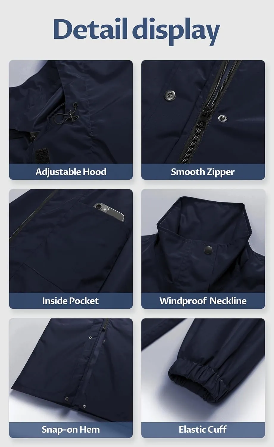 CREATMO US Women's Long Waterproof Rain Coats Lightweight Rain Jacket Packable Windbreaker with Removable Hood