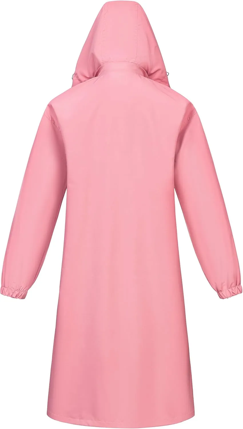 CREATMO US Women's Long Waterproof Rain Coats Lightweight Rain Jacket Packable Windbreaker with Removable Hood