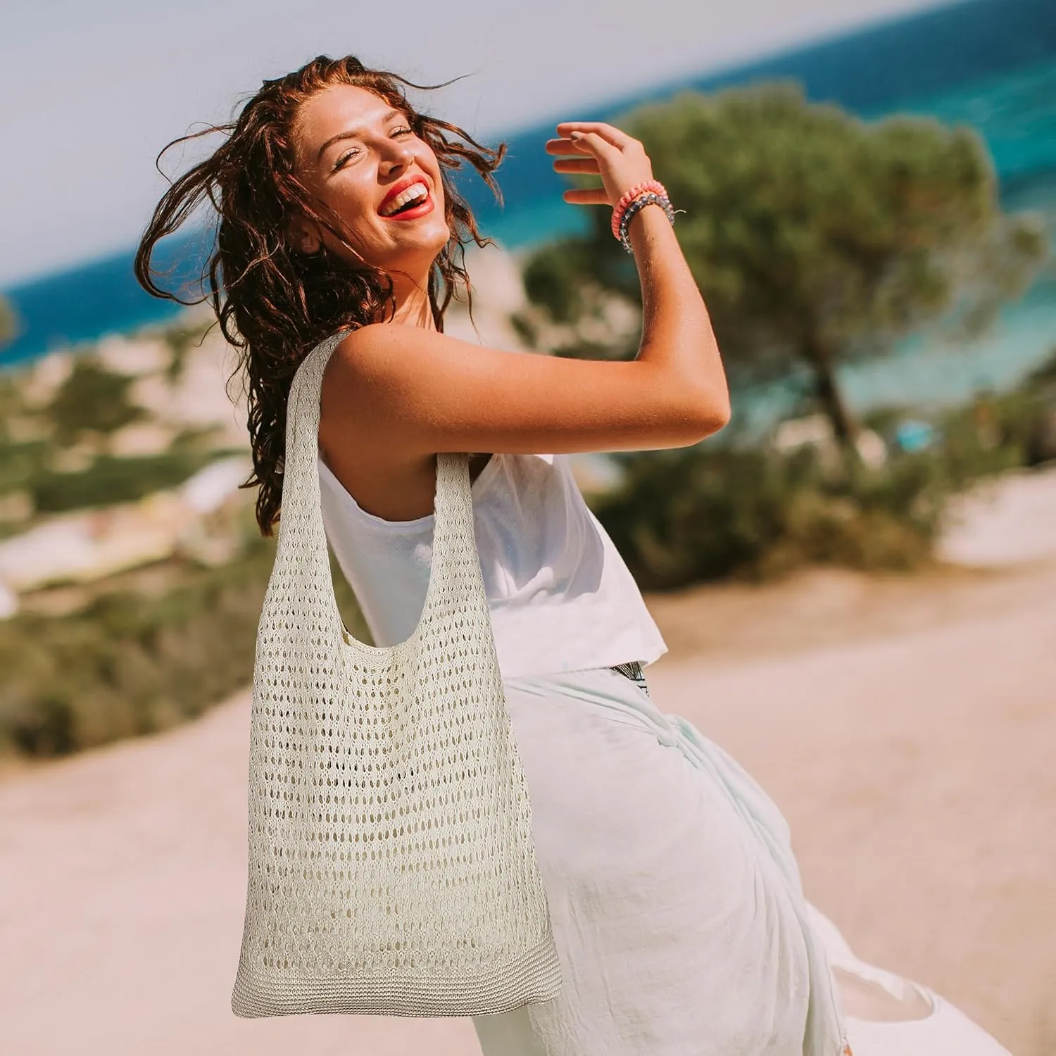 Crochet Tote Bag Women: Knit Bag for Summer Vacation Travel Beachy