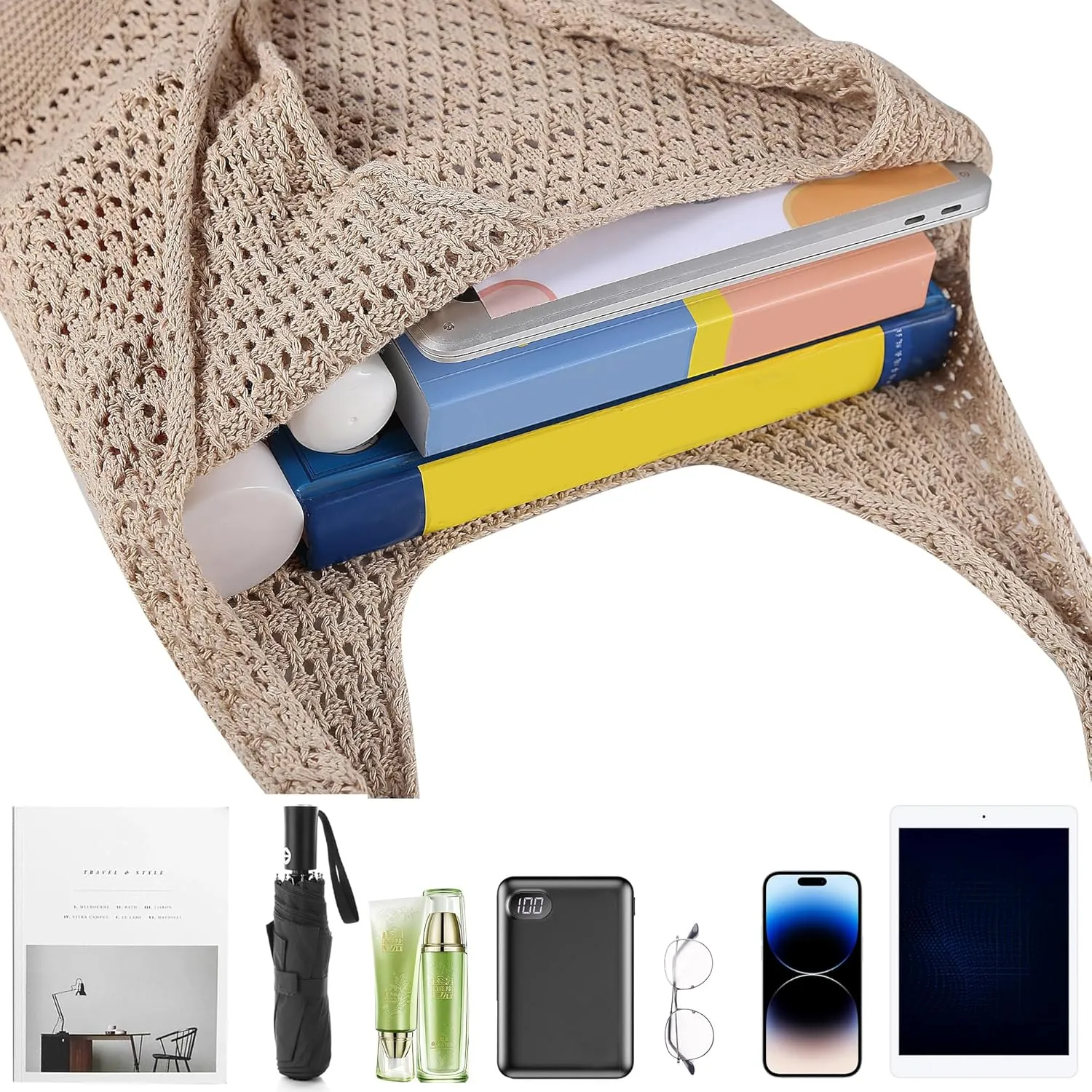 Crochet Tote Bag Women: Knit Bag for Summer Vacation Travel Beachy