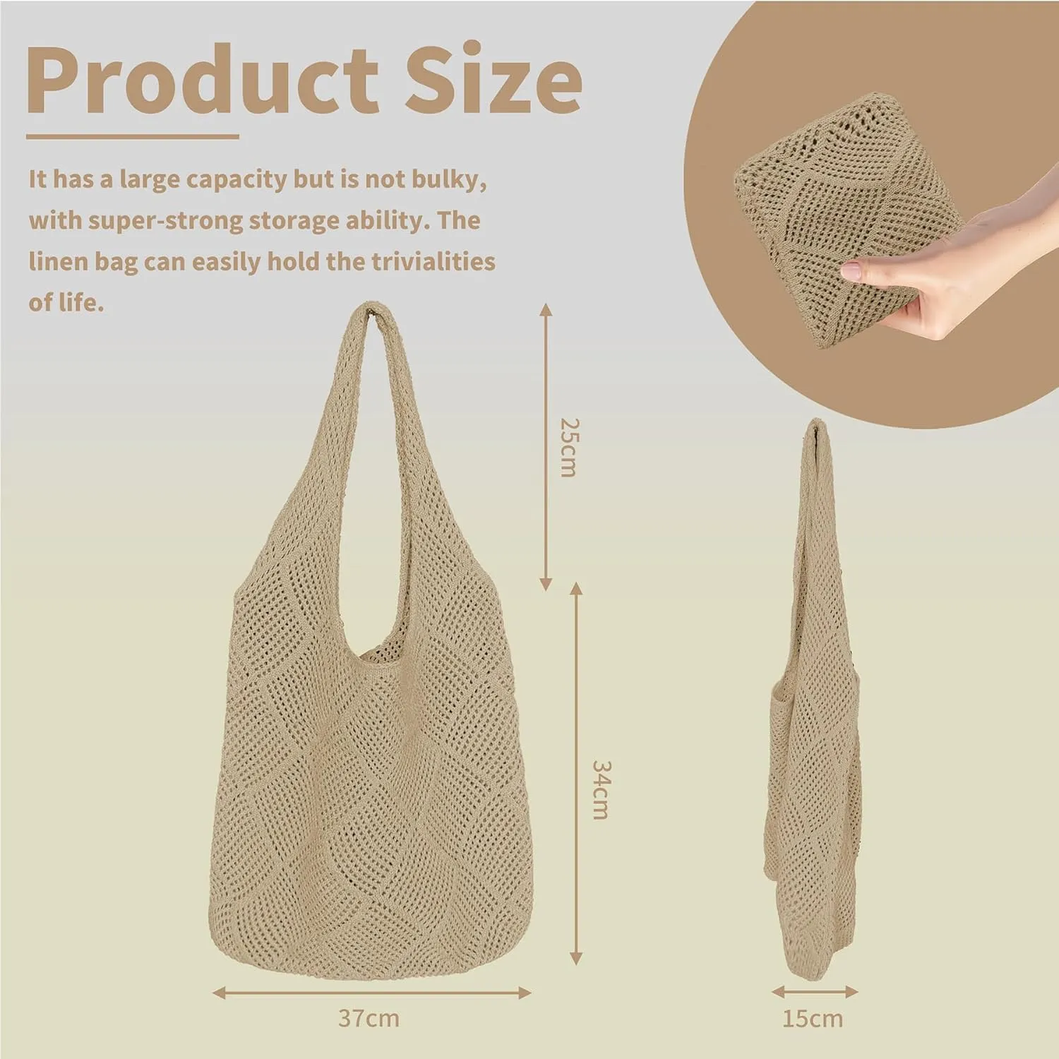 Crochet Tote Bag Women: Knit Bag for Summer Vacation Travel Beachy