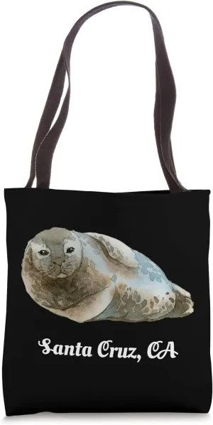 Cruz Santa CA Cute Harbor Seal Ocean Watercolor Sea Animal Tote Bag