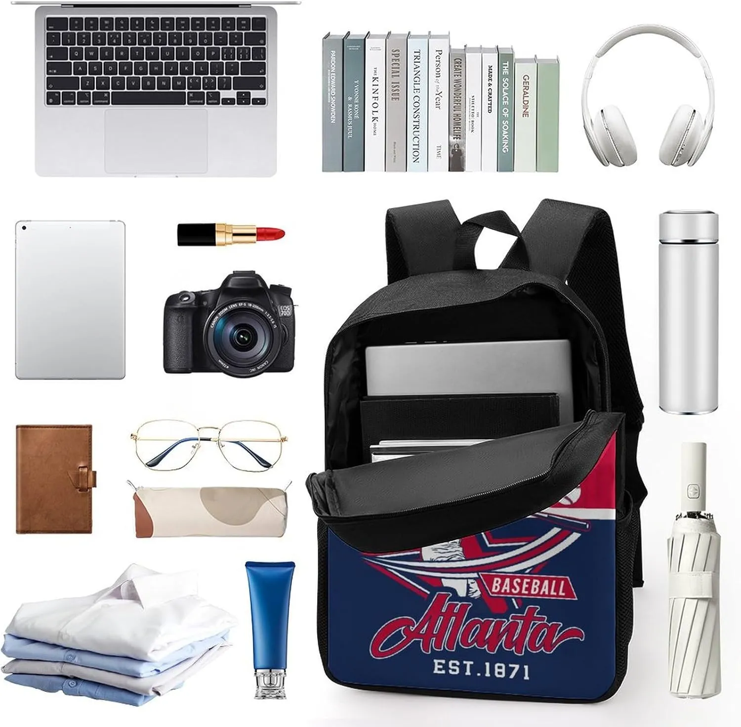Custom Atlanta Backpack Gift for Men Women Boys Girls, Personalized Name Number Shoulder Bag for School Travel Daypack