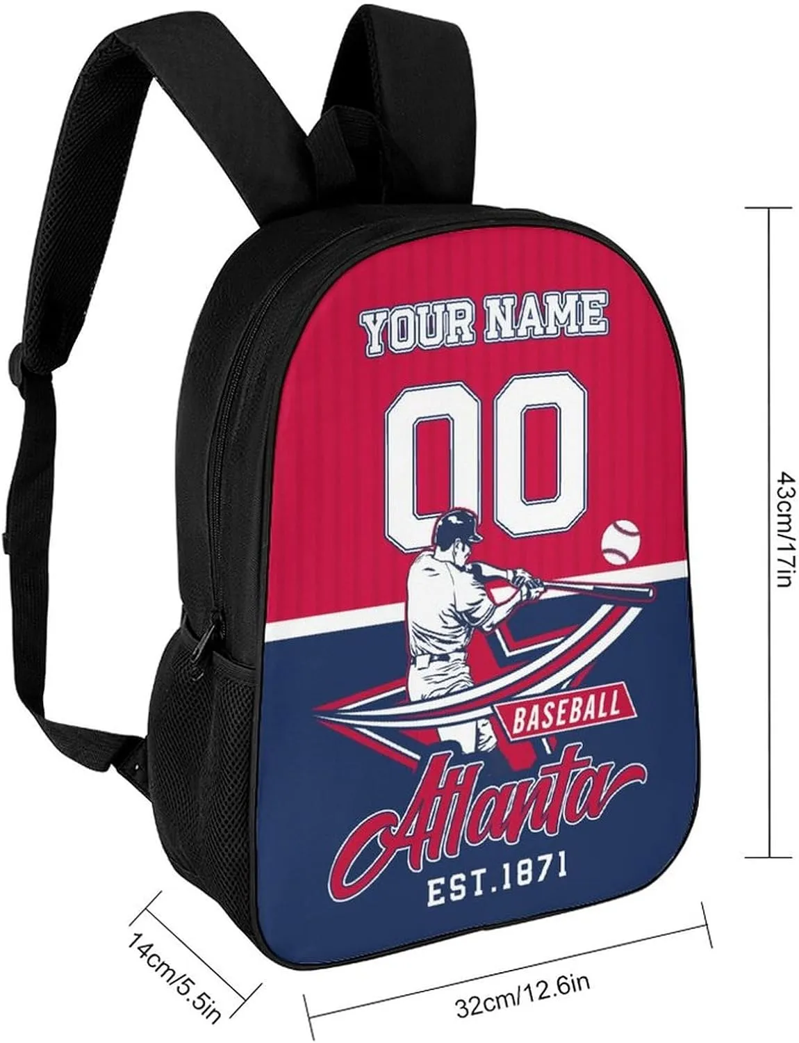 Custom Atlanta Backpack Gift for Men Women Boys Girls, Personalized Name Number Shoulder Bag for School Travel Daypack