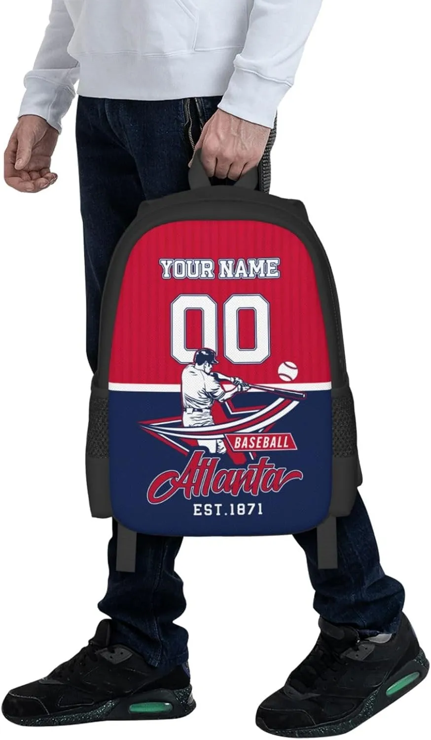Custom Atlanta Backpack Gift for Men Women Boys Girls, Personalized Name Number Shoulder Bag for School Travel Daypack
