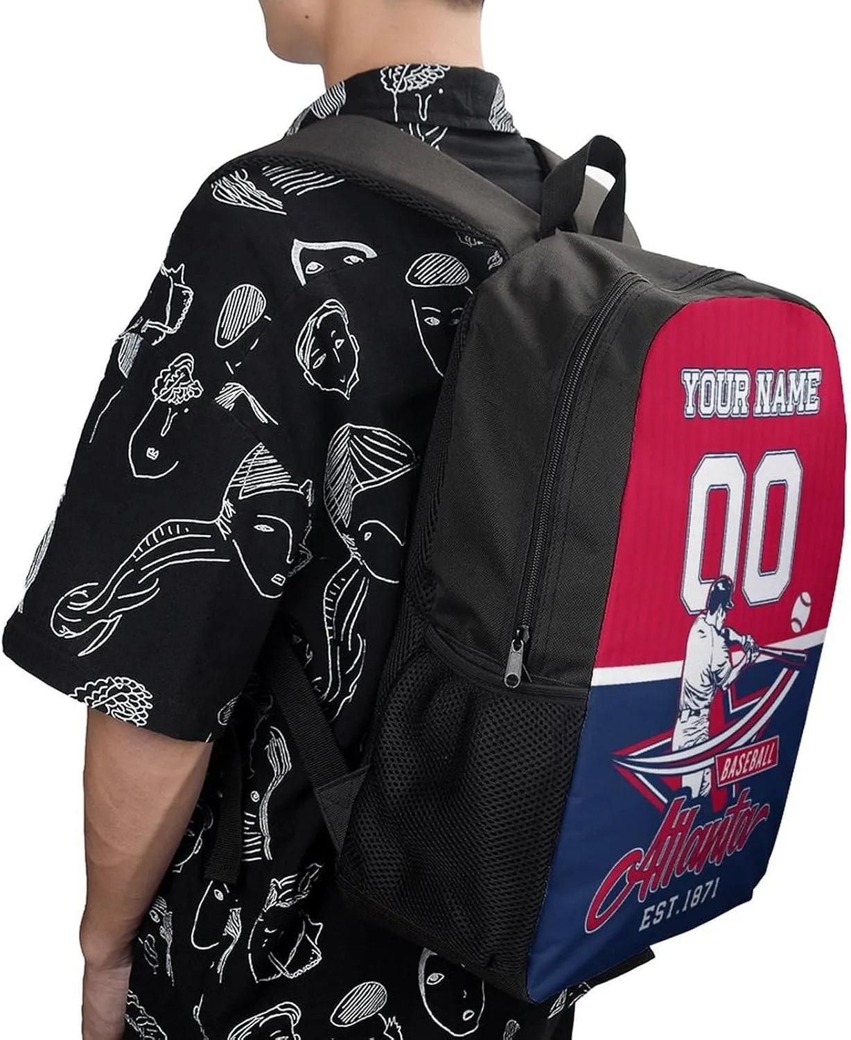 Custom Atlanta Backpack Gift for Men Women Boys Girls, Personalized Name Number Shoulder Bag for School Travel Daypack
