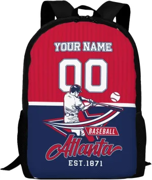 Custom Atlanta Backpack Gift for Men Women Boys Girls, Personalized Name Number Shoulder Bag for School Travel Daypack