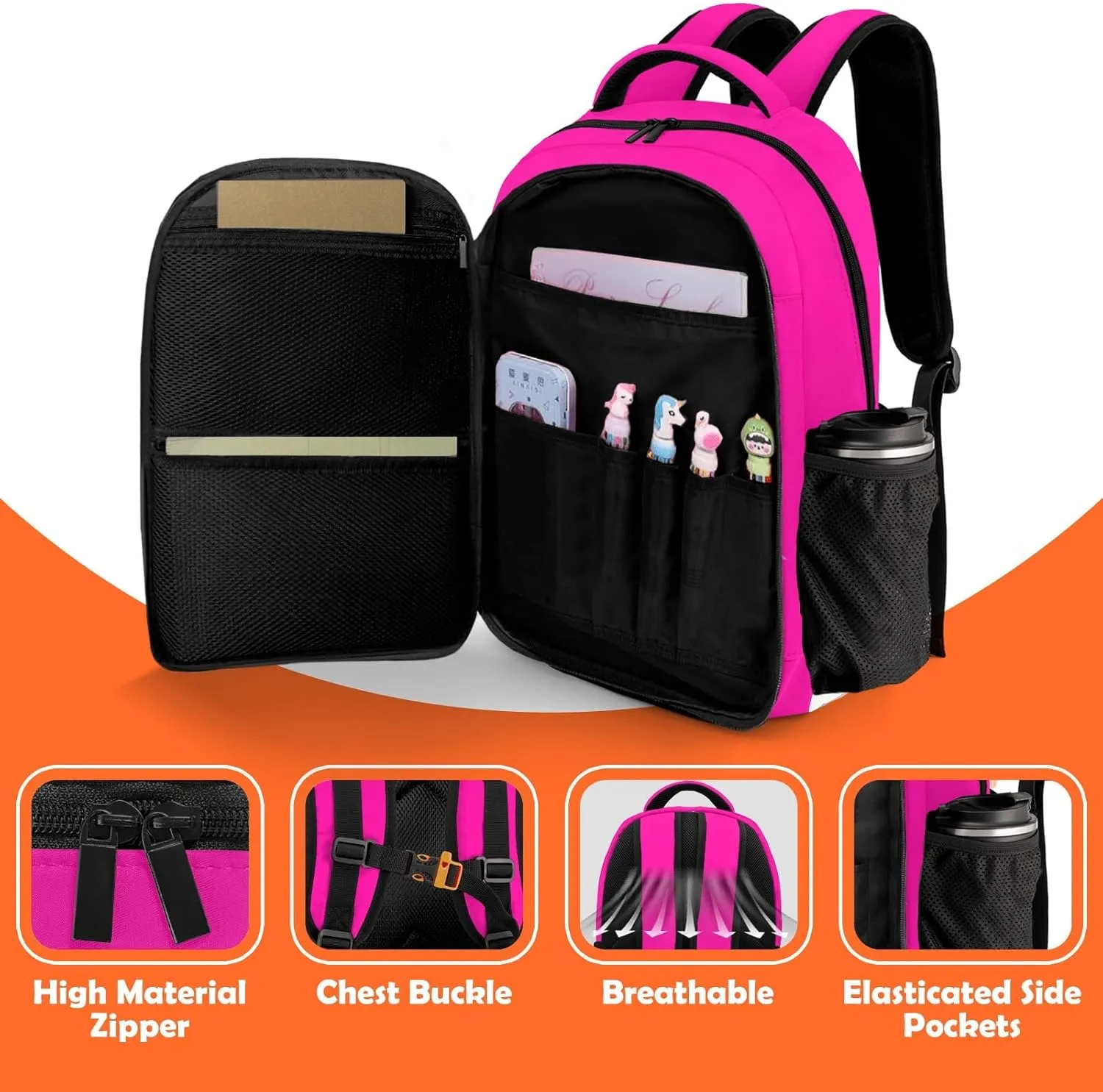 Custom Backpack for Boys, Lightweight Backpack Set with Lunch Bag and Pencil Case 3 pcs, Schoolbag for Elementary Junior High Students 6-8 10-12 14-16, Comic Pink