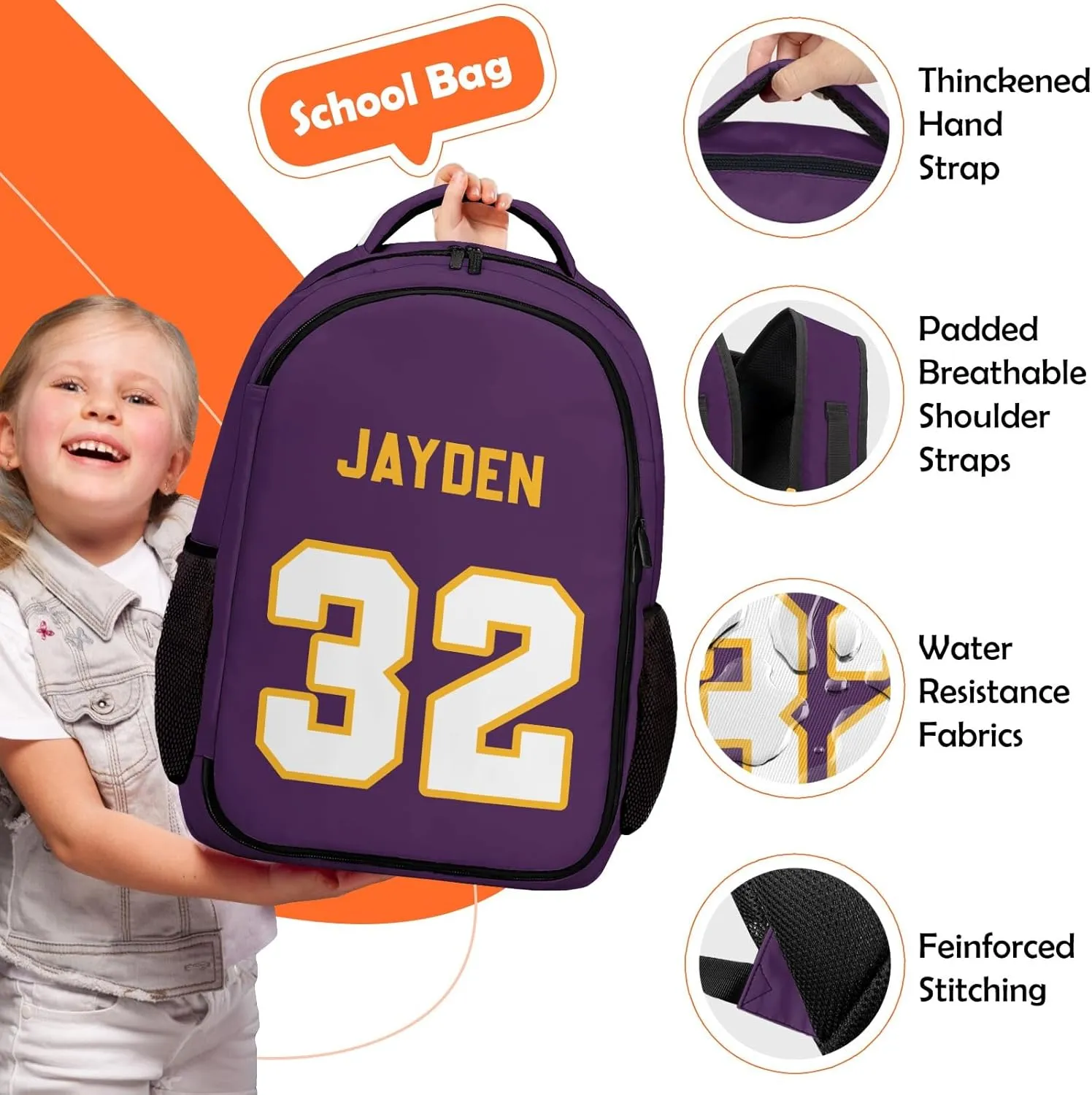 Custom Backpack for Boys, Lightweight Backpack Set with Lunch Bag and Pencil Case 3 pcs, Schoolbag for Elementary Junior High Students 6-8 10-12 14-16, Team Numbers