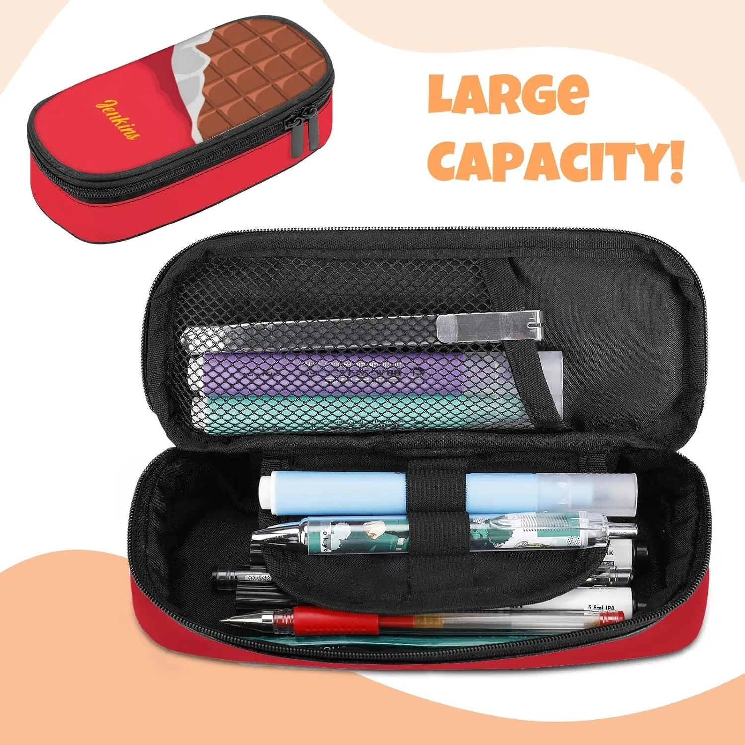 Custom Backpack for Girls, Lightweight Backpack Set with Lunch Bag and Pencil Case 3 pcs, Schoolbag for Elementary Junior High School Students 6-8 10-12 14-16, Chocolate